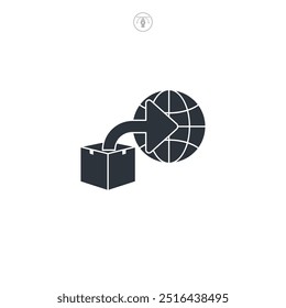 Global Shipping, Global distribution. Market expansion. Worldwide commerce icon symbol vector illustration isolated on white background