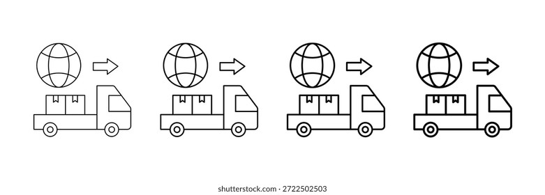 Conjunto de Vector de los iconos del envío global en diverso estilo de la línea del movimiento