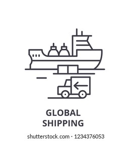 Global shipping line icon concept. Global shipping vector linear illustration, symbol, sign