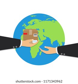 Global shipping program concept. International delivery services. Vector illustration