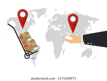 Global shipping program concept. International delivery services. Vector illustration