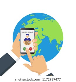 Global shipping program concept. International delivery services. Vector illustration