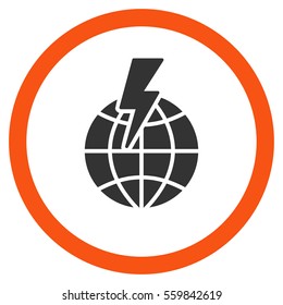 Global Shock vector bicolor rounded icon. Image style is a flat icon symbol inside a circle, orange and gray colors, white background.