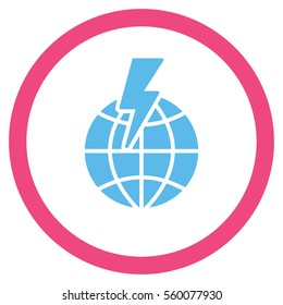 Global Shock vector bicolor rounded icon. Image style is a flat icon symbol inside a circle, pink and blue colors, white background.
