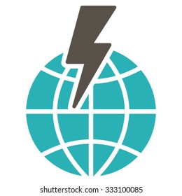 Global Shock vector icon. Style is bicolor flat symbol, grey and cyan colors, rounded angles, white background.