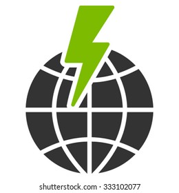 Global Shock vector icon. Style is bicolor flat symbol, eco green and gray colors, rounded angles, white background.