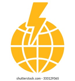 Global Shock vector icon. Style is flat symbol, yellow color, rounded angles, white background.