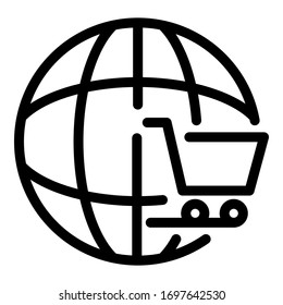 Global shop cart icon. Outline global shop cart vector icon for web design isolated on white background