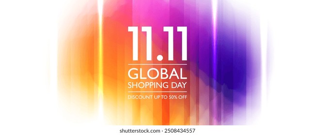 Global Shopping Day banner. 11.11 commercial background for sale promotion, discount shopping and advertising. Bright colors. Vector illustration.