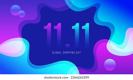Global Shopping Day Banner. Sale promotion background. Abstract liquid shapes. Neon colored waves. Bright color gradients. Vector illustration.