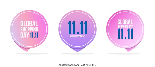 Global Shopping Day Commercial Set. Special offer promotional badges for November 11 shopping, sale promotion and advertising. Vector illustration.