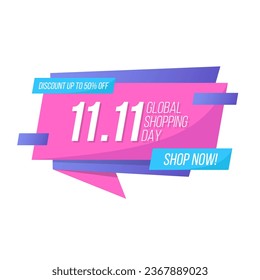 Global Shopping Day promotional label. Commercial sign for 11.11 sale promotion and advertising. Vector illustration.