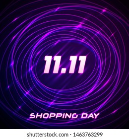 Global shopping festival special offer banner. 11.11. November 11 Singles Day Sale. Online shopping with discount. Bright design for banner, poster or flyer.