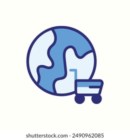 global shopping icon, isolated blue icon theme ecommerce