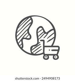 global shopping icon, isolated hand drawn icon theme ecommerce