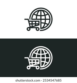 Ícone de compras global isolado no fundo branco. As ilustrações vetoriais são feitas com software baseado em vetor, não com resultados gerados por IA.