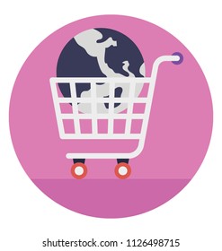 Global in shopping trolley, flat design of global market 