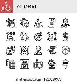 global simple icons set. Contains such icons as Network, Data processing, Worldwide, Navigation, Bitcoin, Process, Server, Exchange, World, can be used for web, mobile and logo
