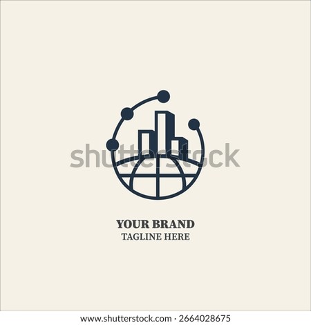A global smart city logo combining urban architecture and digital connectivity—ideal for international tech and infrastructure brands.