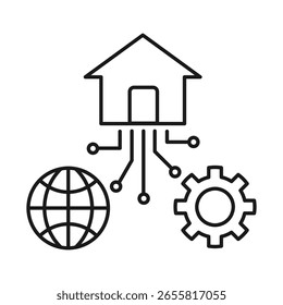 Icono de trazo editable de red doméstica inteligente global