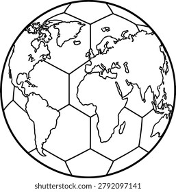 Global soccer ball world map illustration with football international continental geography championship tournament competition illustration isolated worldcup professional countries