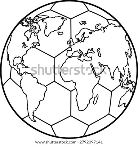 Global soccer ball world map illustration with football international continental geography championship tournament competition illustration isolated worldcup professional countries