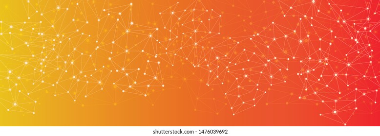 Global social communication orange banner with network mesh. Vector illustration.
