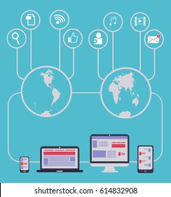 Global social media network scheme. Abstract background. Flat design.
