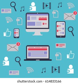 Global social media network scheme. Abstract background. Flat design.