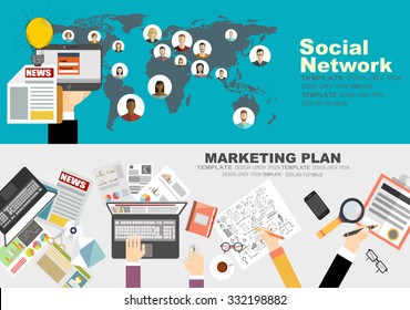 Global social network abstract scheme. Business analysis and planning, consulting, team work. Concepts web banner and printed materials.