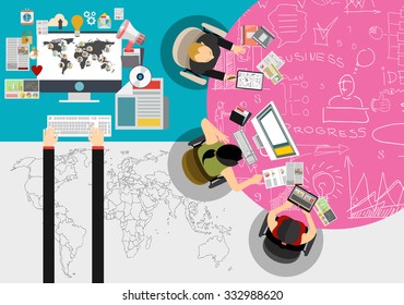 Global social network abstract scheme. Business analysis and planning, consulting, team work. Concepts web banner and printed materials.