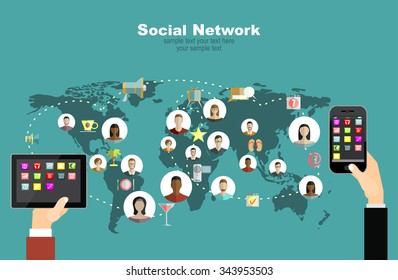 Global social network abstract scheme. Concepts web banner and printed materials.