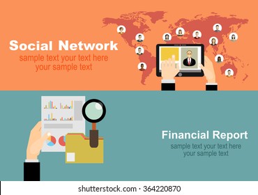 Global social network abstract scheme.Set of flat design illustration concepts for team work, analysis, strategy and planning, startup. Concepts for web banner and printed materials.