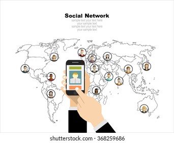 Global social network abstract scheme. Concepts web banner and printed materials.