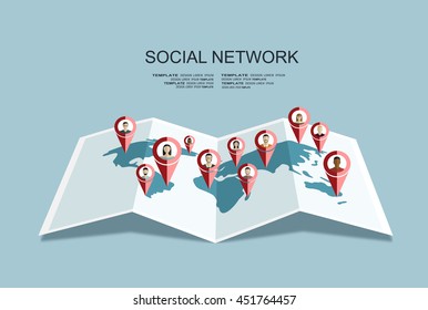 Global social network abstract scheme. Flat design illustration concepts