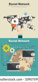 Global social network abstract scheme.Concepts web banner and printed materials.