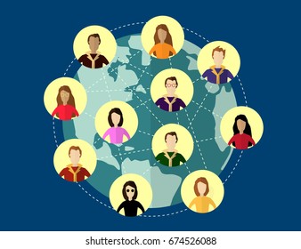 Global social network concept . Communication Systems and Technologies. Flat Design