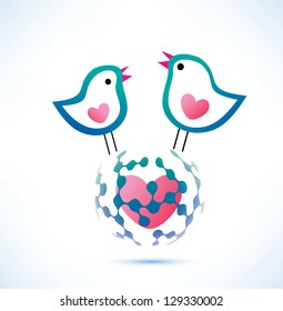global social network concept, two birds on the globe
