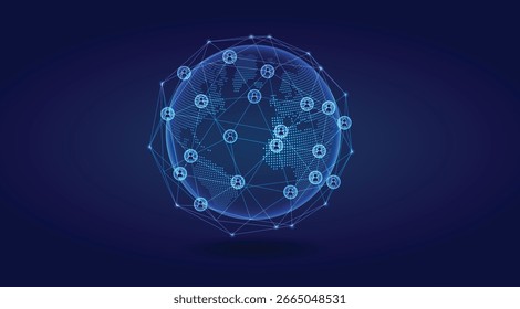 Conexão de rede social global Conceito de comunicação digital e rede de pessoas