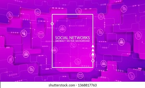 Global social network. Future. Vector. Violet futuristic background. Internet and technology. Virtual reality and modern science. Abstract image of dots and lines. Geometric background.  