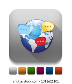 Global Social Network Icon With Long Shadow Over App Button