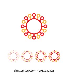 Global social network icon. Sun vector illustration. Linear circle form. Round decor design element. Engineering technology symbol. Cell web union.