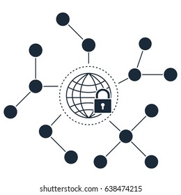 Global social network security protection .Vector illustration business technology security concept.