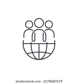 Global Society. World community.  Vector linear icon isolated on white background.