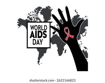 Global Solidarity Against AIDS A Powerful Symbol of Awareness, A powerful, stylized image depicting an arm raised in a fist, with a red awareness ribbon on the wrist against the backdrop of a world m