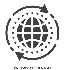 Global solution glyph icon, seo and development, globe sign vector graphics, a solid pattern on a white background, eps 10.