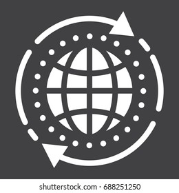 Global solution glyph icon, seo and development, globe sign vector graphics, a solid pattern on a black background, eps 10.