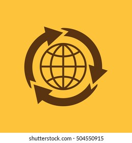 The global solution icon. WWW and browser, development, search, SEO, global solution symbol. UI. Web. Logo. Sign. Flat design. App. Stock vector