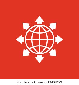 The global solution icon. WWW and browser, development, search, SEO, global solution symbol. UI. Web. Logo. Sign. Flat design. App. Stock vector
