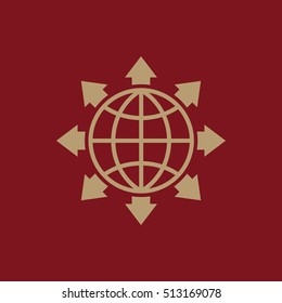 The global solution icon. WWW and browser, development, search, SEO, global solution symbol. UI. Web. Logo. Sign. Flat design. App. Stock vector